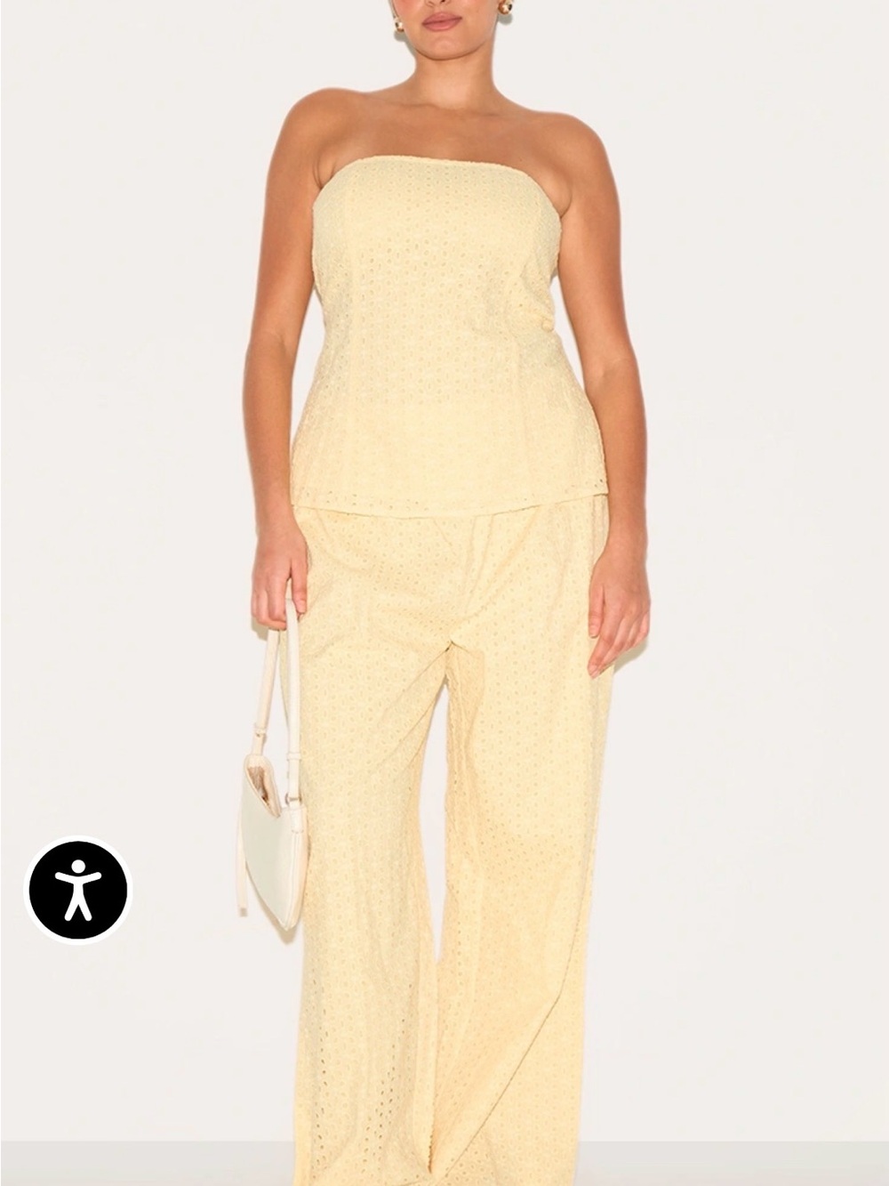 PLUS LEMON EMBROIDERED LINEN MID RISE TROUSERS AND BANDEAU TOP